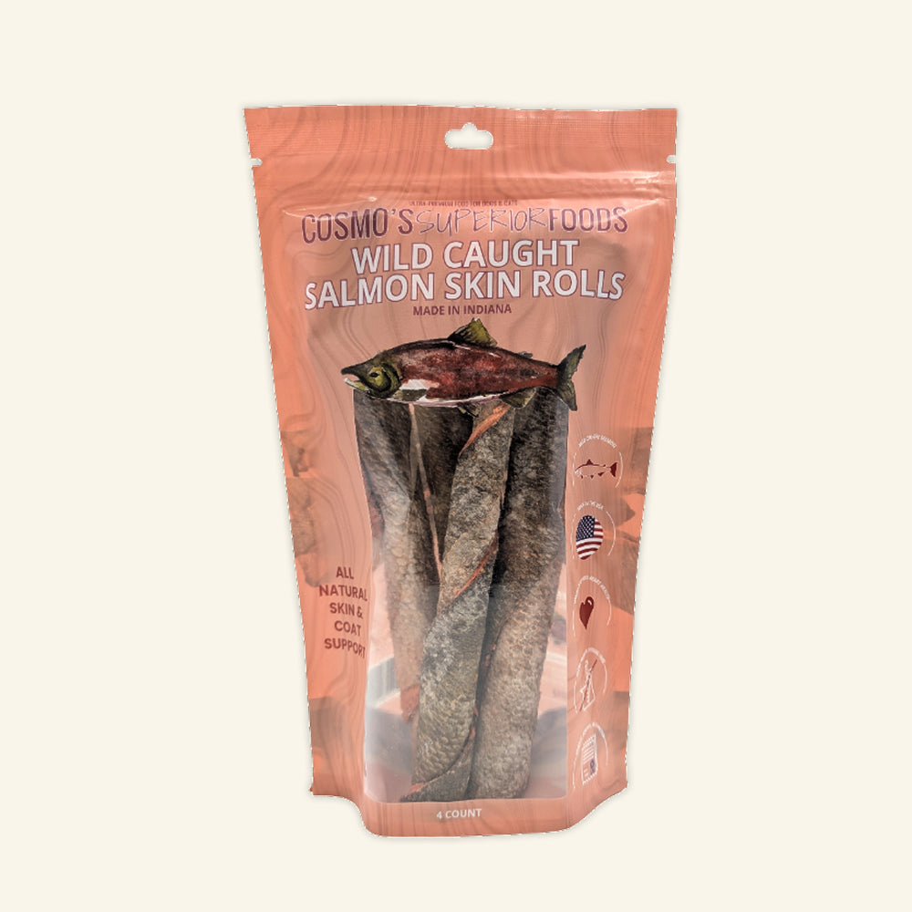Cosmo’s Wild Caught Salmon Skin Chews 4 ct – Freeze-Dried Dog & Cat Treat – Single Ingredient Pet Chew