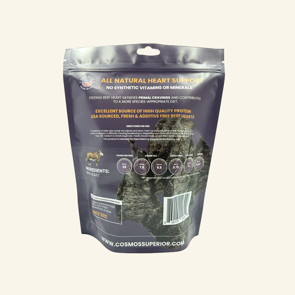 Cosmo’s Beef Heart Jerky 8 oz – Dehydrated Dog & Cat Treat – High Protein Pet Snack