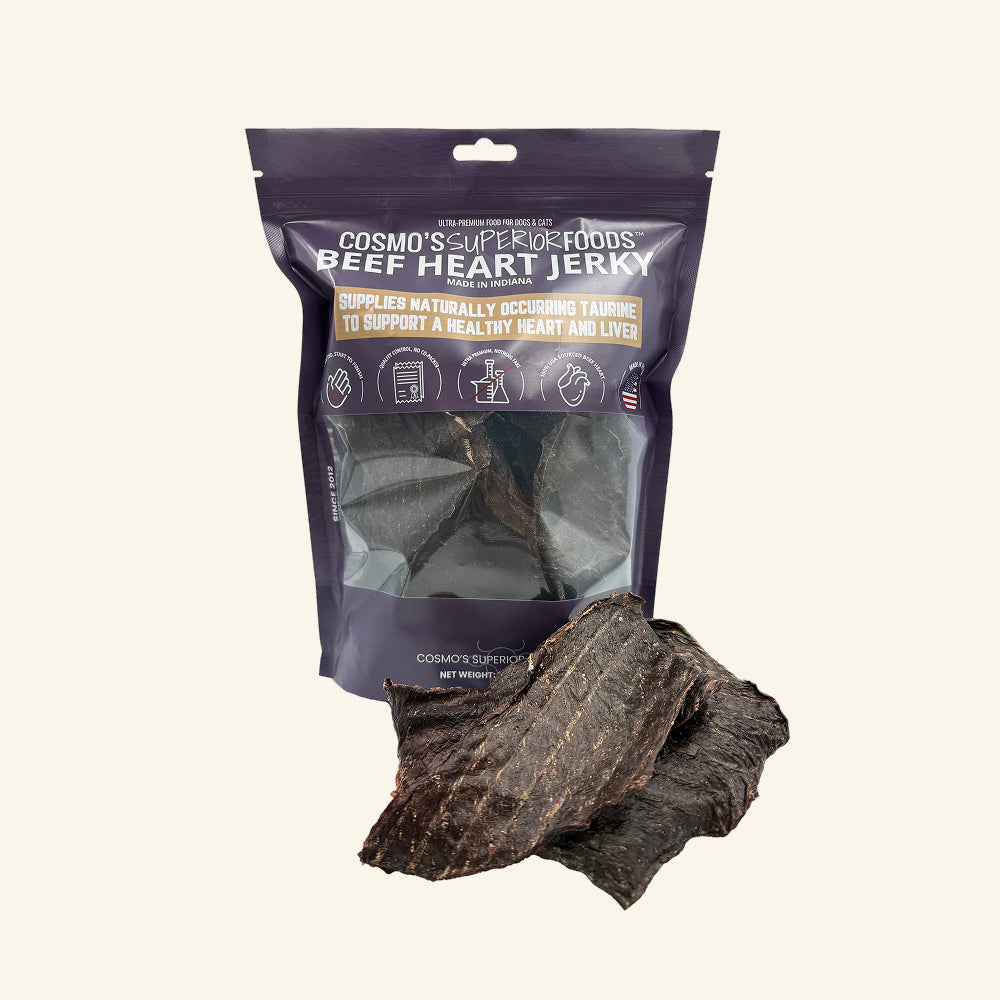 Cosmo’s Beef Heart Jerky 8 oz – Dehydrated Dog & Cat Treat – High Protein Pet Snack