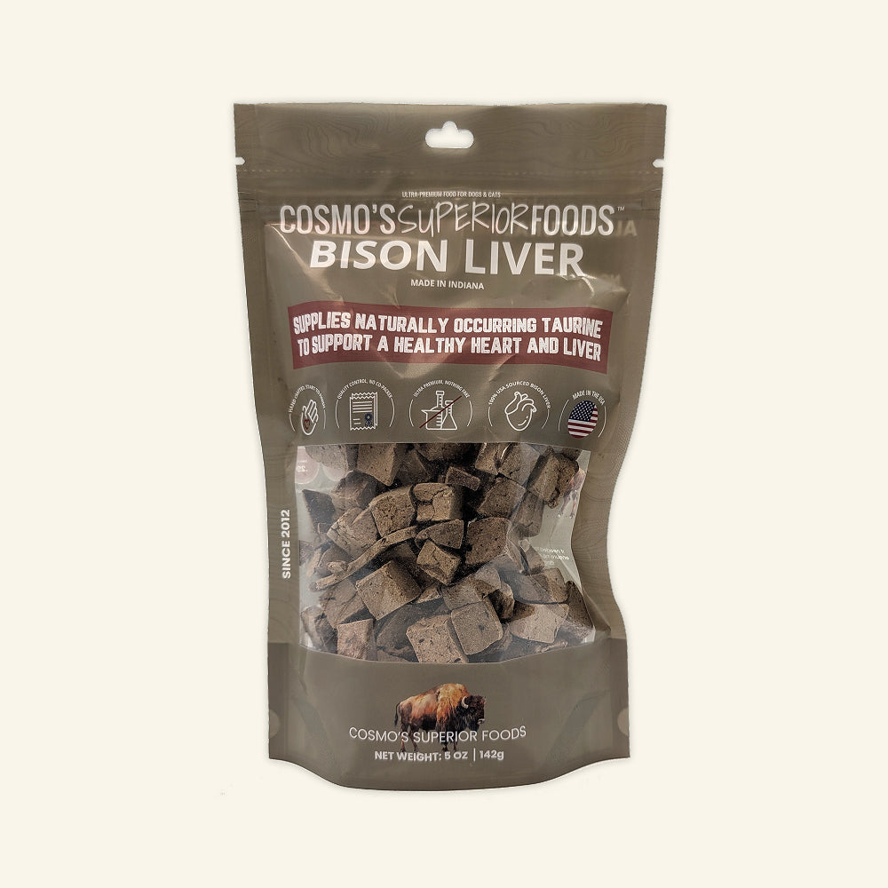 Cosmo's Diced Bison Liver 5 oz – Freeze-Dried Dog & Cat Treat – Single Ingredient Pet Snack