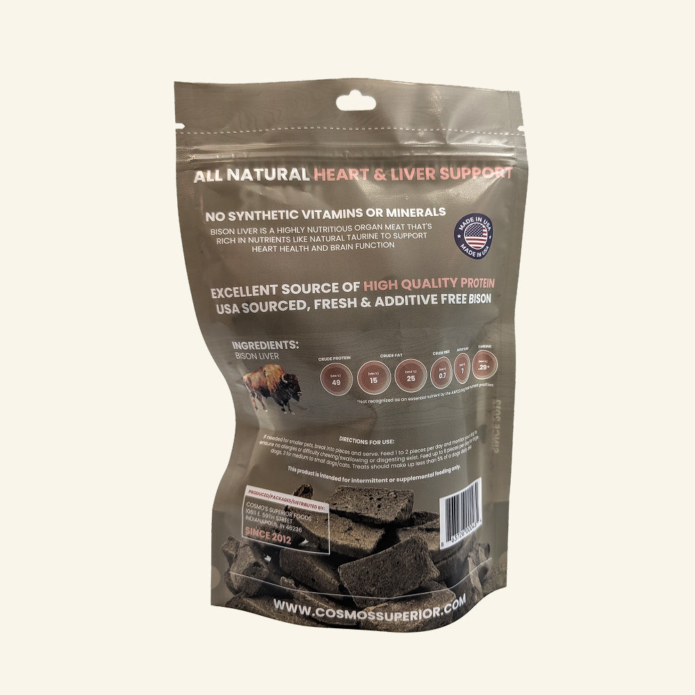 Cosmo's Diced Bison Liver 5 oz – Freeze-Dried Dog & Cat Treat – Single Ingredient Pet Snack