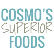 Logo with text: 'Cosmo's Superior Foods' in blue and gray letters.